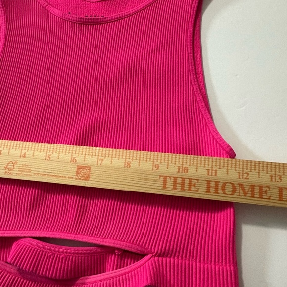 Free People Movement Vibrant Hot Pink Sleeveless Ribbed Crop Top w Cutouts. M/L - Picture 4 of 9
